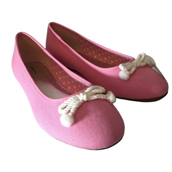NEW LAND'S END PINK FLATS WITH POM POM BOWS PINK GIRLS SIZE 3 SPRING EASTER - Picture 1 of 11